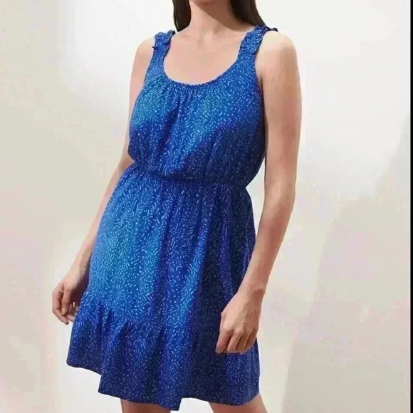 Banana Republic Factory Dresses & Skirts - Banana Republic Petite Ruffle Fit n Flare Blue Dress MP NEW